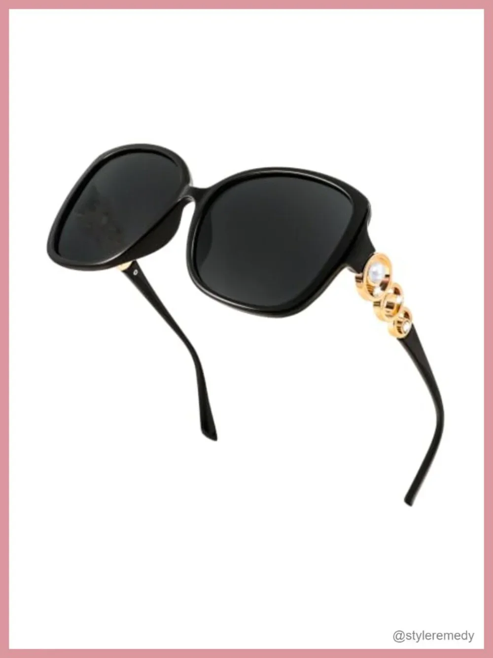 Oversized Square Sunglasses with Pearl Crystal Inlays, Polarized UV400